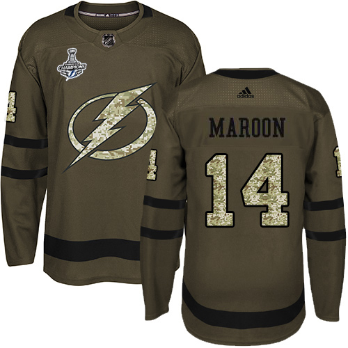 Men Adidas Tampa Bay Lightning #14 Pat Maroon Green Salute to Service 2020 Stanley Cup Champions Stitched NHL Jersey->tampa bay lightning->NHL Jersey